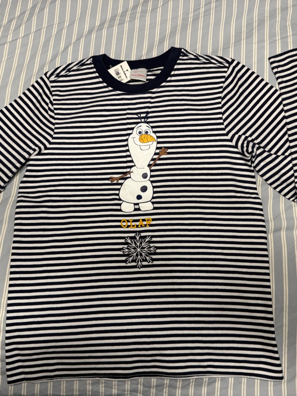 Hanna Andersson Navy & White Striped Olaf Long-Sleeve Tee